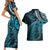 New Zealand Lizard Couples Matching Short Sleeve Bodycon Dress and Hawaiian Shirt Silver Fern Aotearoa Maori Blue Version