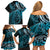 New Zealand Lizard Family Matching Off Shoulder Short Dress and Hawaiian Shirt Silver Fern Aotearoa Maori Blue Version