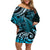 New Zealand Lizard Family Matching Off Shoulder Short Dress and Hawaiian Shirt Silver Fern Aotearoa Maori Blue Version