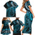 New Zealand Lizard Family Matching Short Sleeve Bodycon Dress and Hawaiian Shirt Silver Fern Aotearoa Maori Blue Version