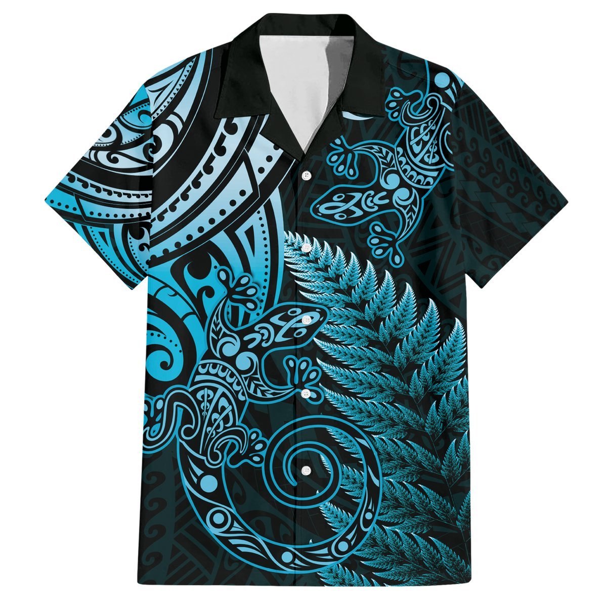 New Zealand Lizard Hawaiian Shirt Silver Fern Aotearoa Maori Blue Version LT14 Blue - Polynesian Pride