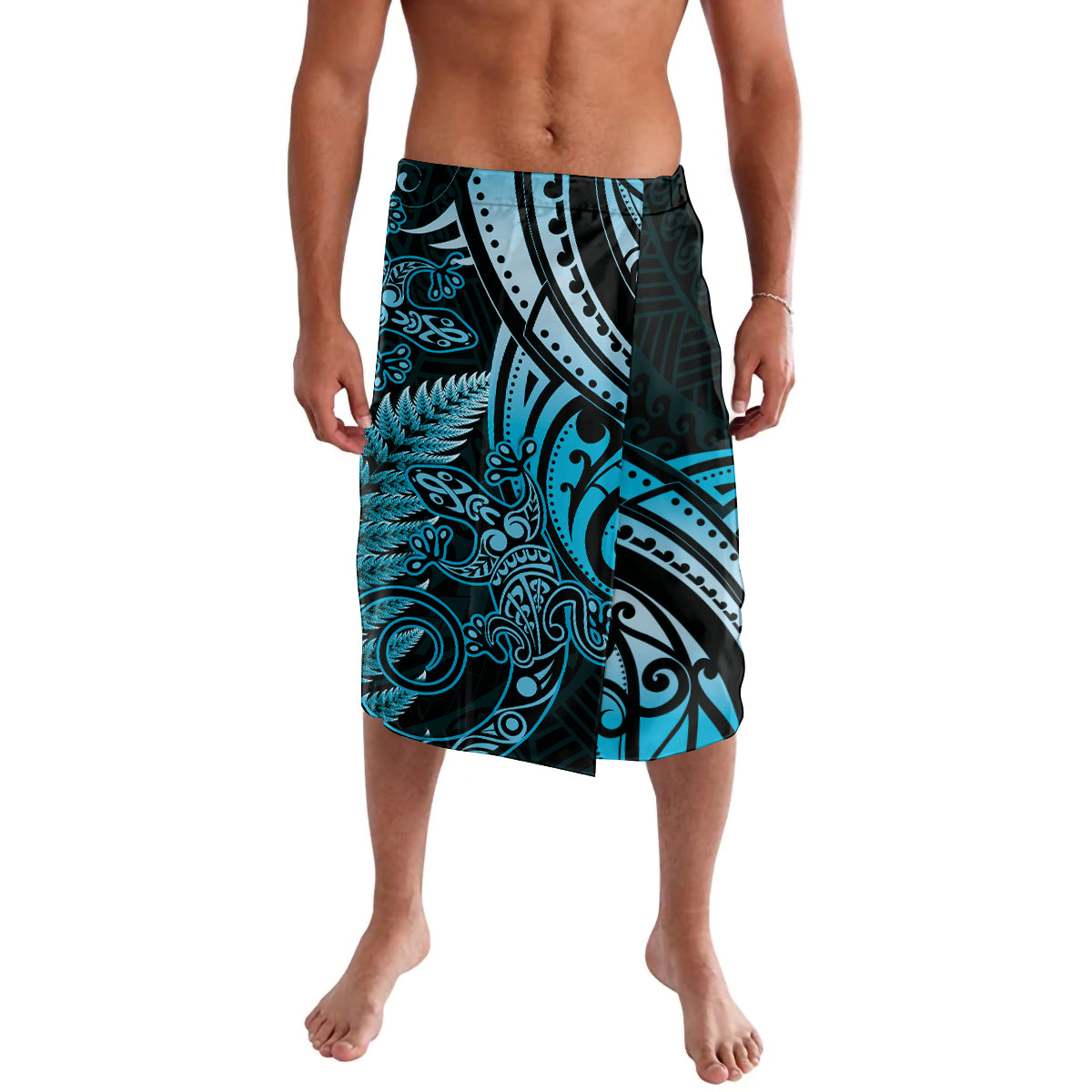 New Zealand Lizard Lavalava Silver Fern Aotearoa Maori Blue Version LT14 Blue - Polynesian Pride