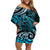 New Zealand Lizard Off Shoulder Short Dress Silver Fern Aotearoa Maori Blue Version