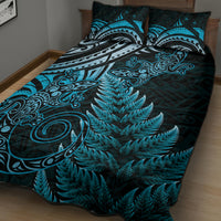 New Zealand Lizard Quilt Bed Set Silver Fern Aotearoa Maori Blue Version LT14 - Polynesian Pride