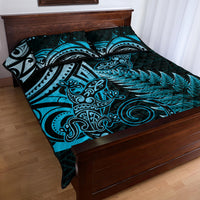 New Zealand Lizard Quilt Bed Set Silver Fern Aotearoa Maori Blue Version LT14 - Polynesian Pride