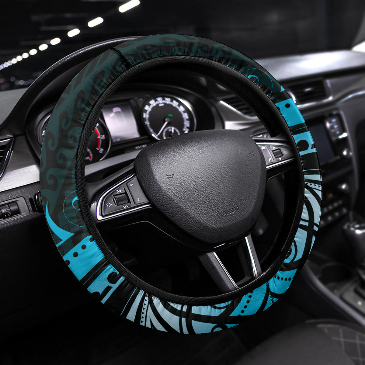 New Zealand Lizard Steering Wheel Cover Silver Fern Aotearoa Maori Blue Version