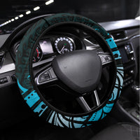 New Zealand Lizard Steering Wheel Cover Silver Fern Aotearoa Maori Blue Version LT14 Universal Fit Blue - Polynesian Pride