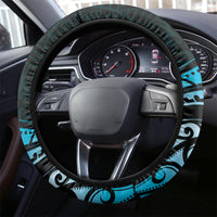 New Zealand Lizard Steering Wheel Cover Silver Fern Aotearoa Maori Blue Version LT14 - Polynesian Pride