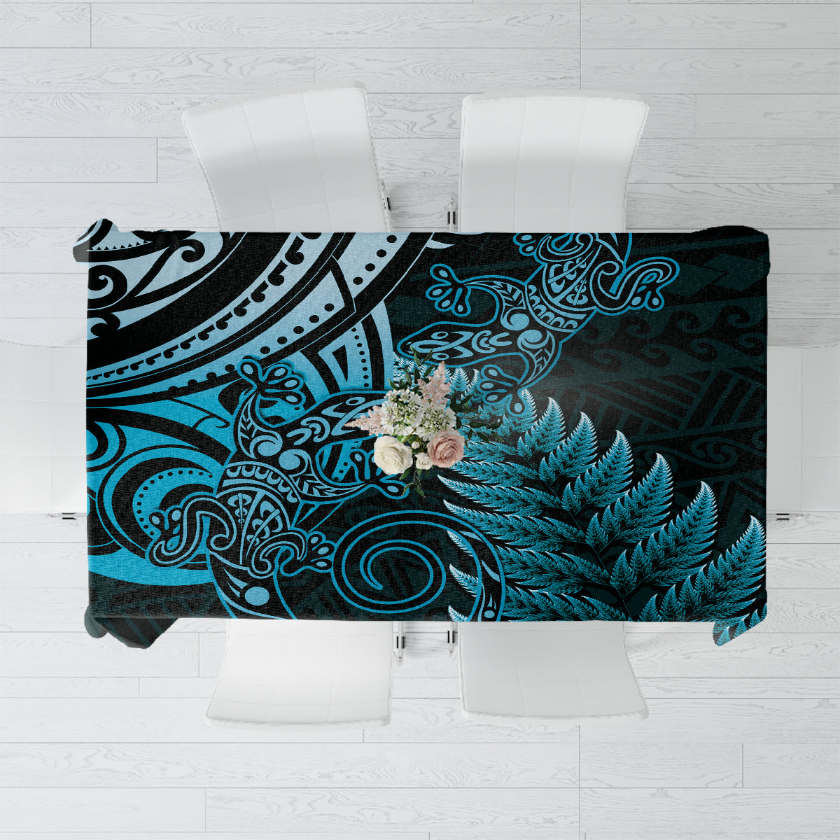 New Zealand Lizard Tablecloth Silver Fern Aotearoa Maori Blue Version LT14 Blue - Polynesian Pride