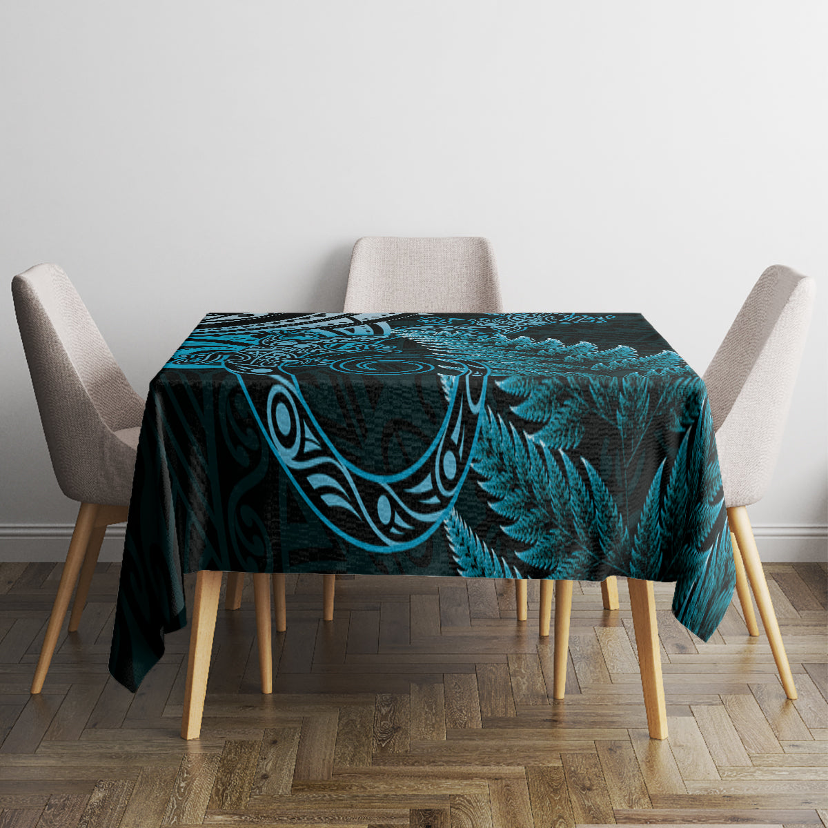 New Zealand Lizard Tablecloth Silver Fern Aotearoa Maori Blue Version LT14 - Polynesian Pride