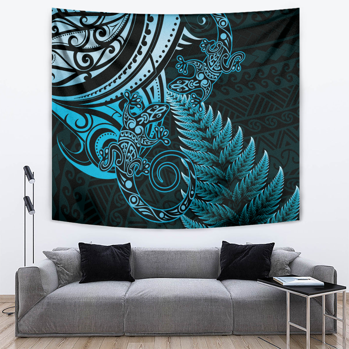 New Zealand Lizard Tapestry Silver Fern Aotearoa Maori Blue Version LT14 Blue - Polynesian Pride