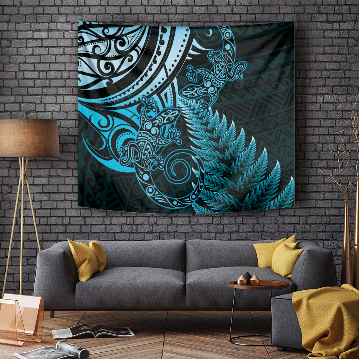 New Zealand Lizard Tapestry Silver Fern Aotearoa Maori Blue Version LT14 - Polynesian Pride