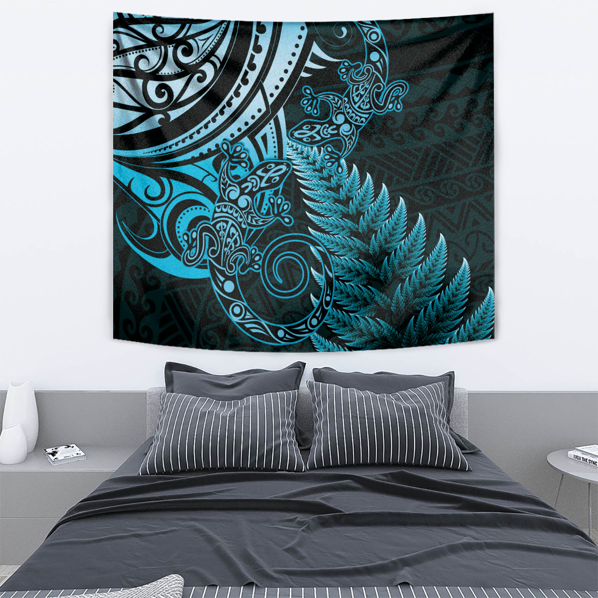 New Zealand Lizard Tapestry Silver Fern Aotearoa Maori Blue Version LT14 - Polynesian Pride