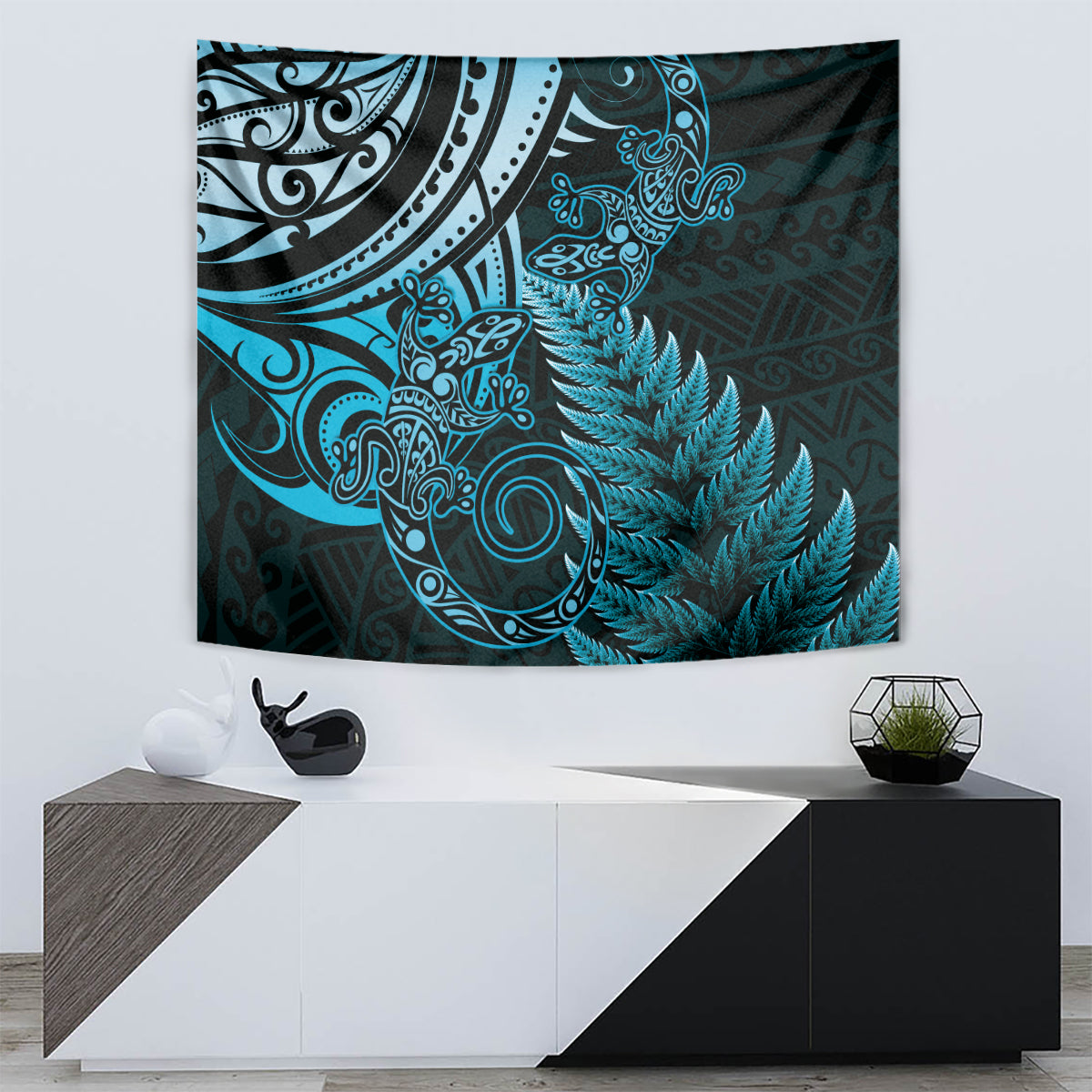 New Zealand Lizard Tapestry Silver Fern Aotearoa Maori Blue Version LT14 - Polynesian Pride