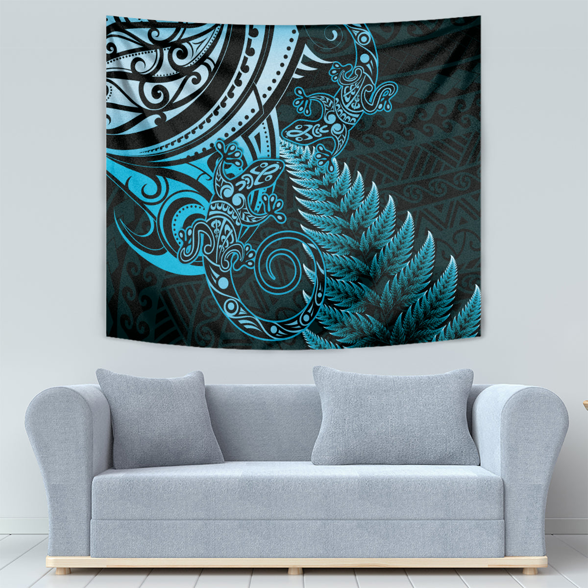 New Zealand Lizard Tapestry Silver Fern Aotearoa Maori Blue Version LT14 - Polynesian Pride