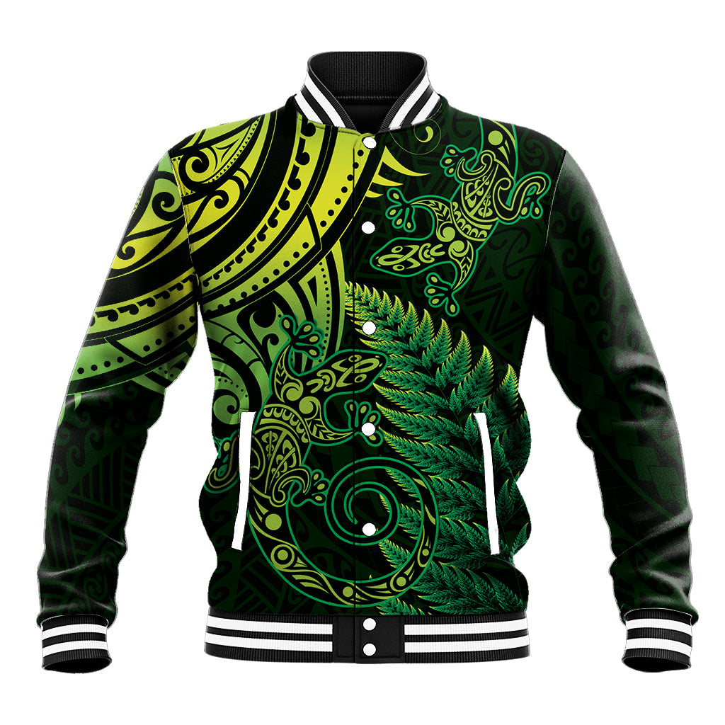 New Zealand Lizard Baseball Jacket Silver Fern Aotearoa Maori Green Version LT14 Unisex Green - Polynesian Pride
