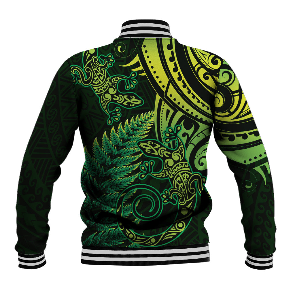 New Zealand Lizard Baseball Jacket Silver Fern Aotearoa Maori Green Version LT14 - Polynesian Pride