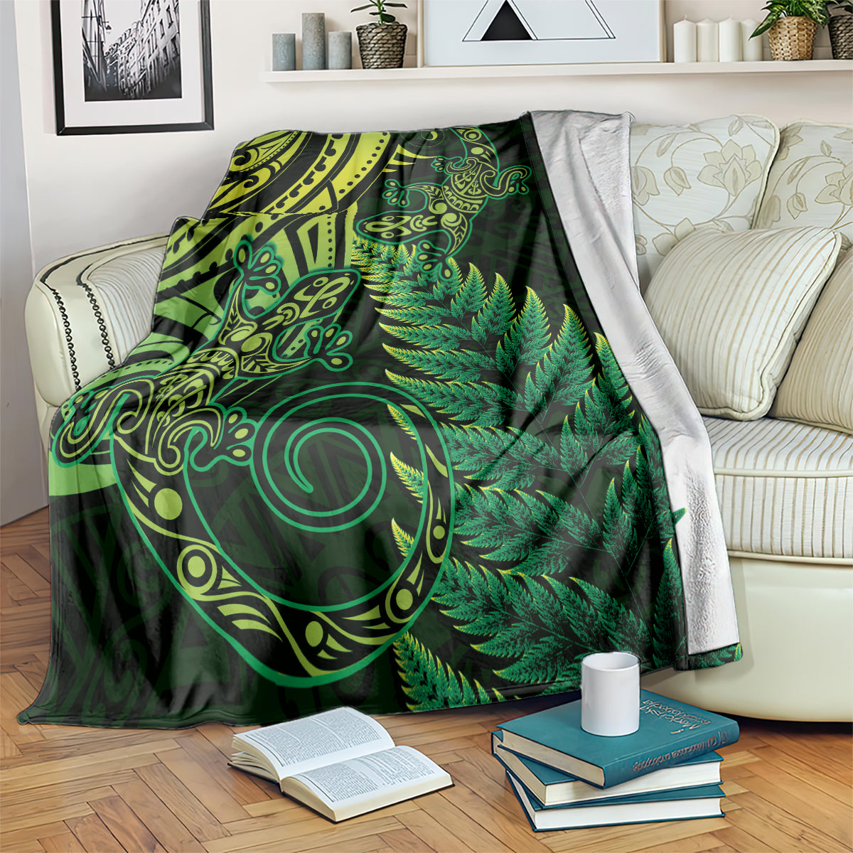 New Zealand Lizard Blanket Silver Fern Aotearoa Maori Green Version LT14 Green - Polynesian Pride