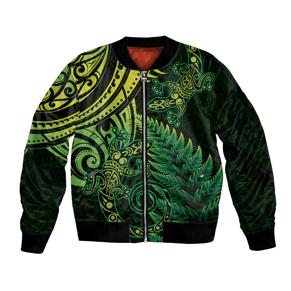 New Zealand Lizard Bomber Jacket Silver Fern Aotearoa Maori Green Version LT14 Unisex Green - Polynesian Pride