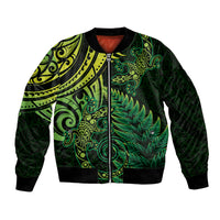 New Zealand Lizard Bomber Jacket Silver Fern Aotearoa Maori Green Version LT14 Unisex Green - Polynesian Pride