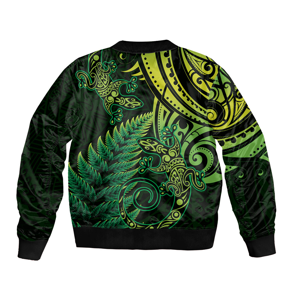 New Zealand Lizard Bomber Jacket Silver Fern Aotearoa Maori Green Version LT14 - Polynesian Pride