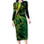 New Zealand Lizard Family Matching Long Sleeve Bodycon Dress and Hawaiian Shirt Silver Fern Aotearoa Maori Green Version