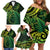 New Zealand Lizard Family Matching Off Shoulder Short Dress and Hawaiian Shirt Silver Fern Aotearoa Maori Green Version