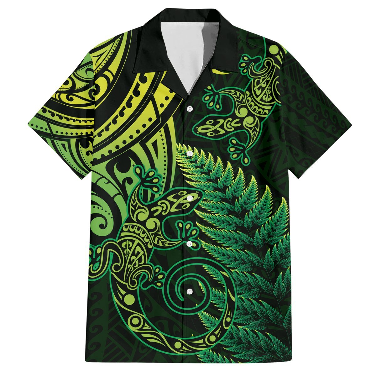 New Zealand Lizard Hawaiian Shirt Silver Fern Aotearoa Maori Green Version LT14 Green - Polynesian Pride