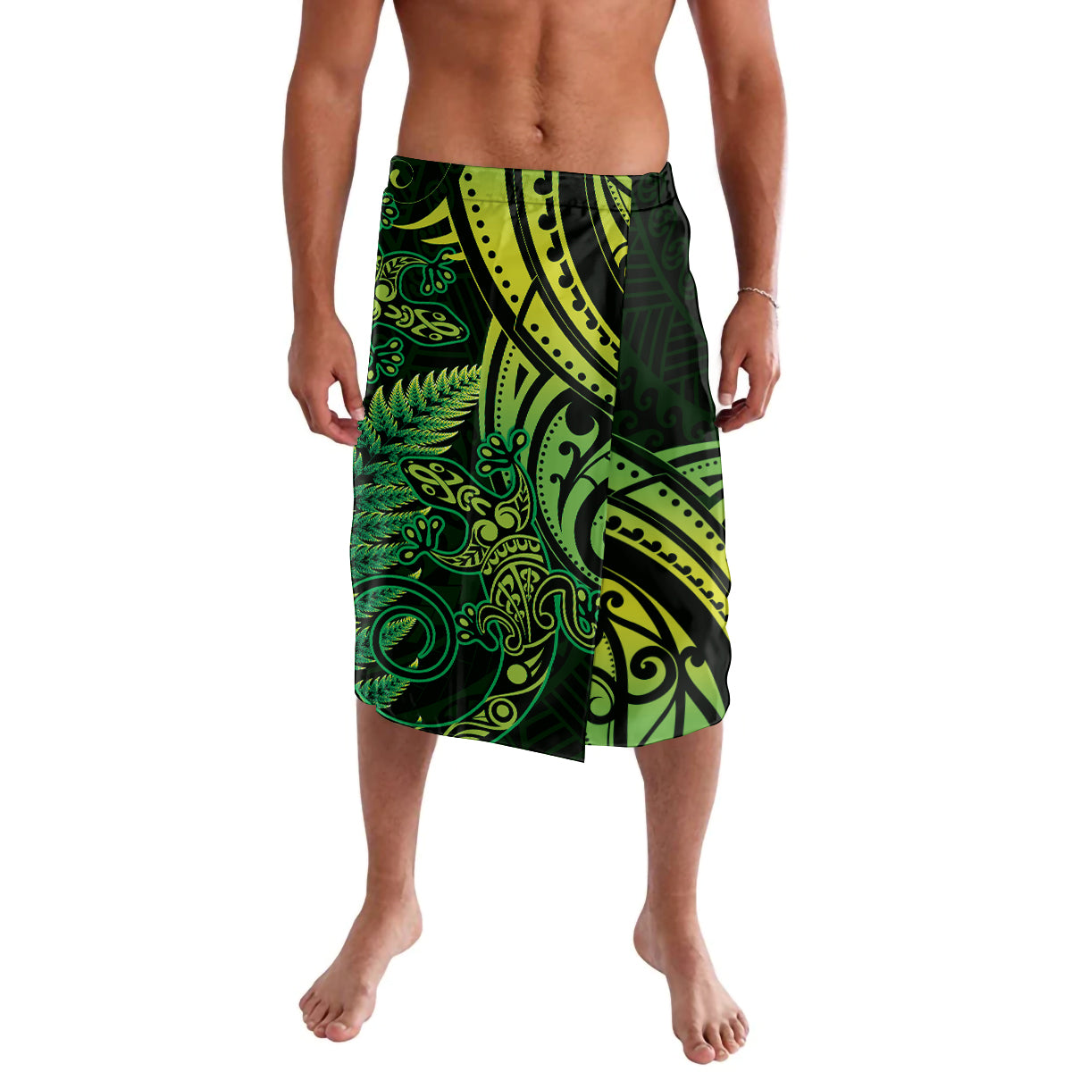 New Zealand Lizard Lavalava Silver Fern Aotearoa Maori Green Version LT14 Green - Polynesian Pride