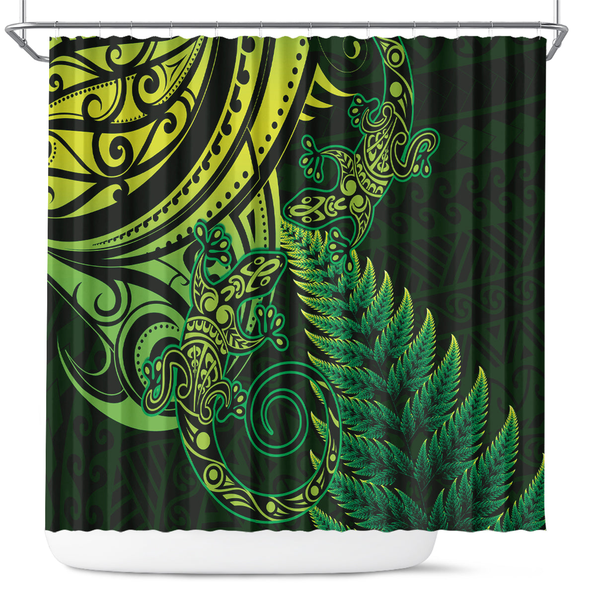 New Zealand Lizard Shower Curtain Silver Fern Aotearoa Maori Green Version