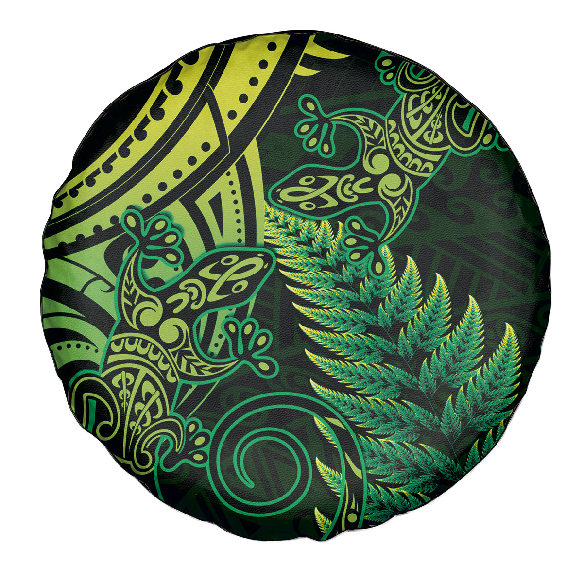 New Zealand Lizard Spare Tire Cover Silver Fern Aotearoa Maori Green Version LT14 - Polynesian Pride