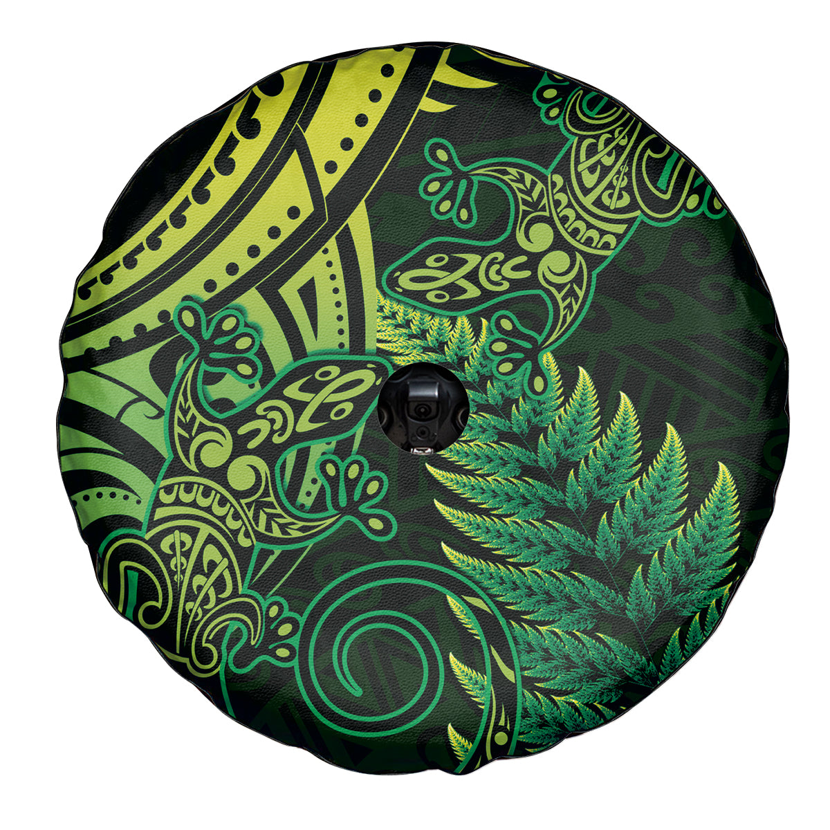 New Zealand Lizard Spare Tire Cover Silver Fern Aotearoa Maori Green Version LT14 - Polynesian Pride
