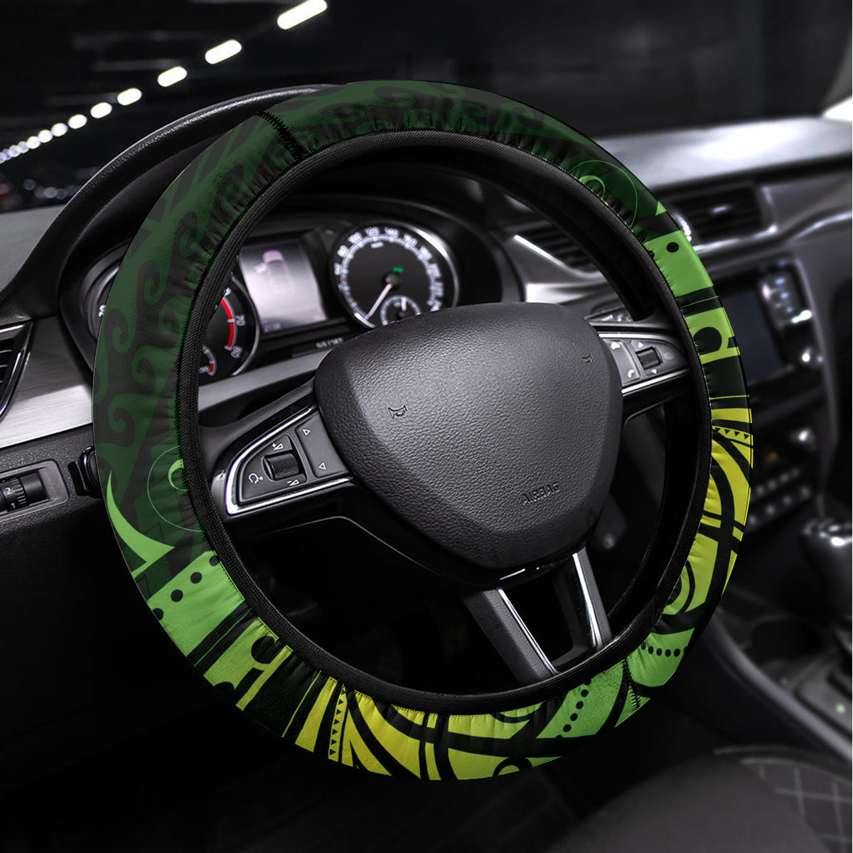 New Zealand Lizard Steering Wheel Cover Silver Fern Aotearoa Maori Green Version LT14 Universal Fit Green - Polynesian Pride