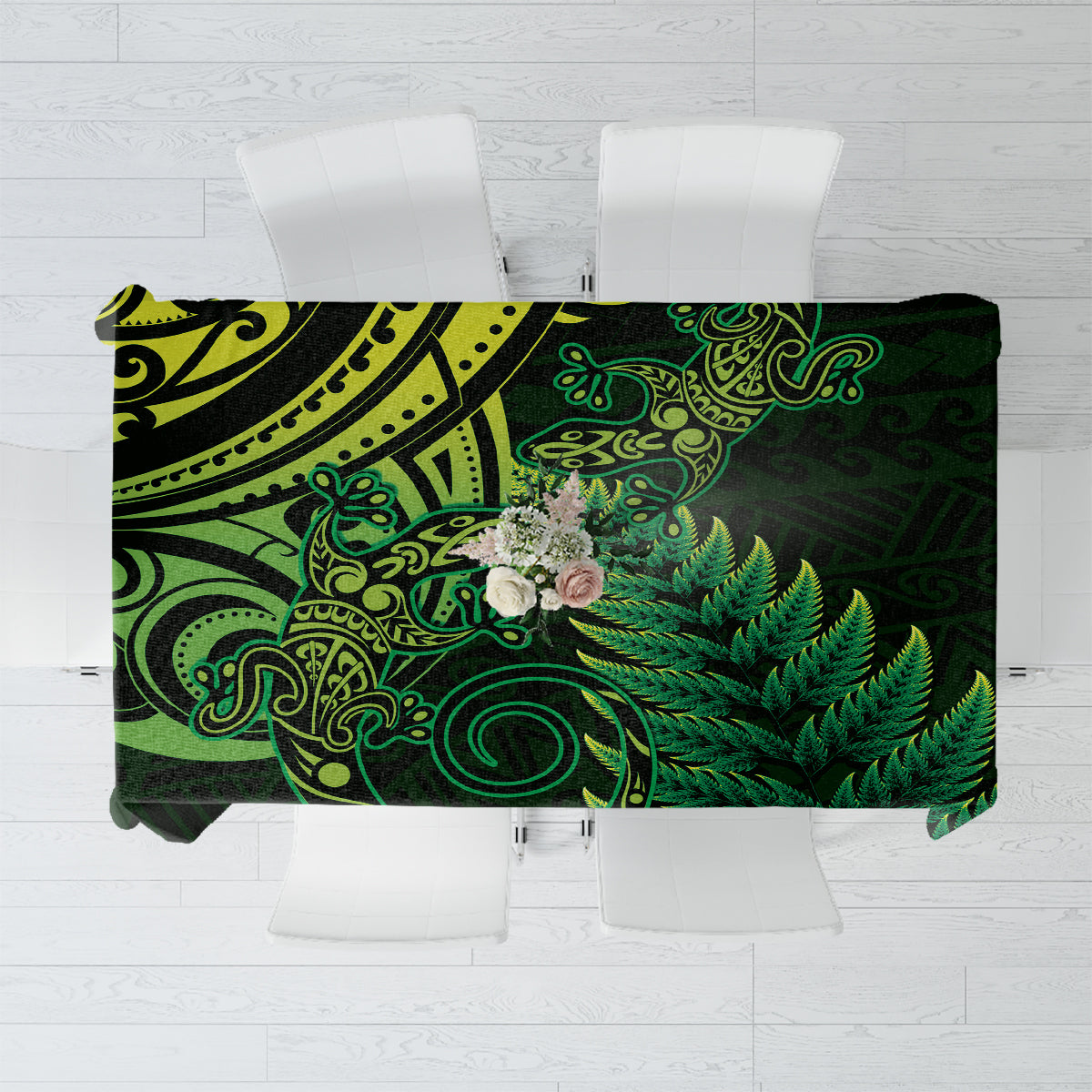 New Zealand Lizard Tablecloth Silver Fern Aotearoa Maori Green Version LT14 Green - Polynesian Pride