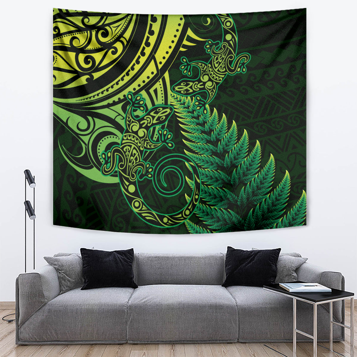 New Zealand Lizard Tapestry Silver Fern Aotearoa Maori Green Version LT14 Green - Polynesian Pride