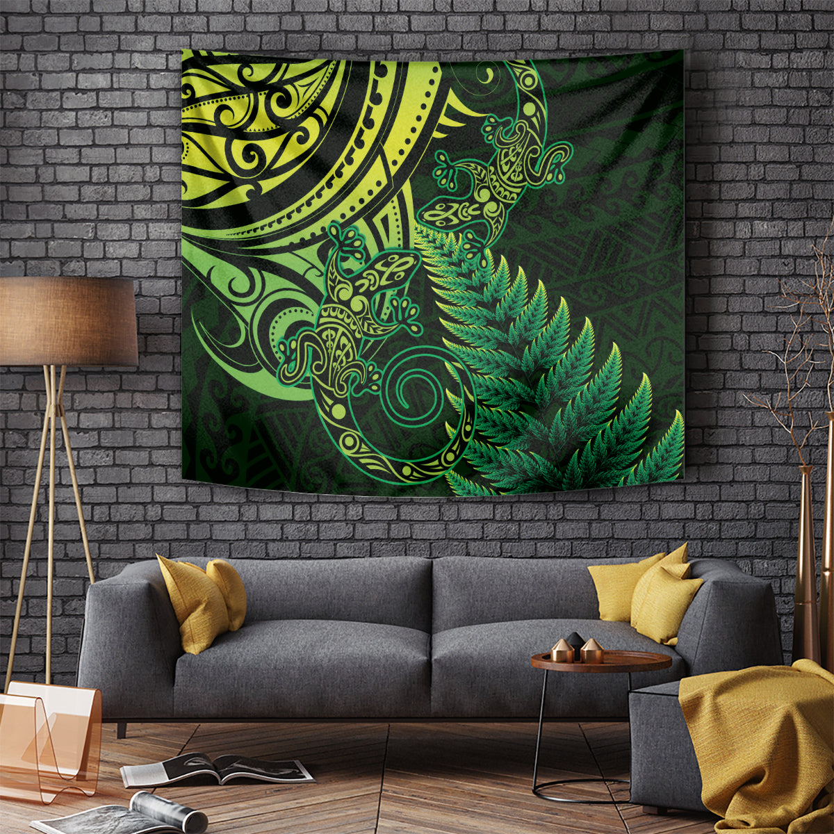 New Zealand Lizard Tapestry Silver Fern Aotearoa Maori Green Version LT14 - Polynesian Pride