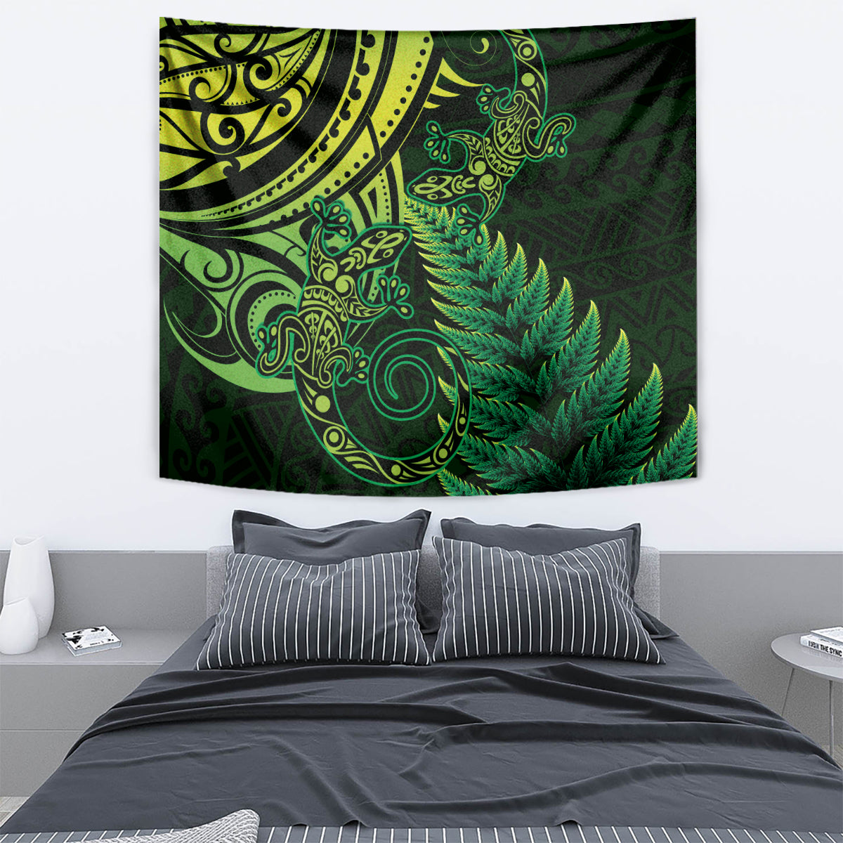 New Zealand Lizard Tapestry Silver Fern Aotearoa Maori Green Version LT14 - Polynesian Pride