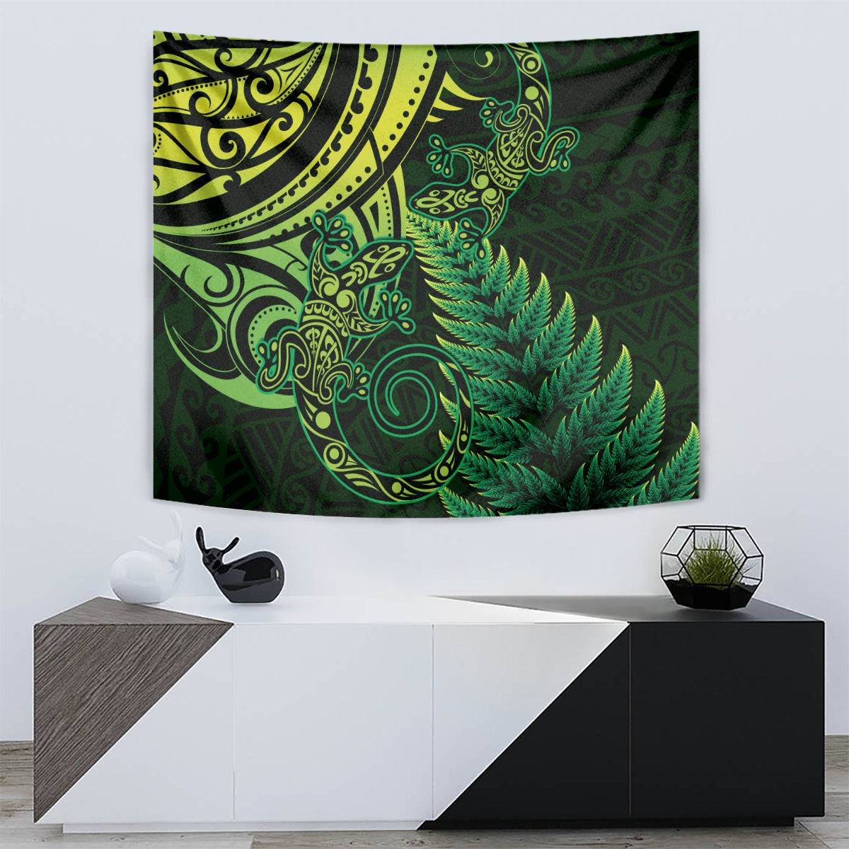 New Zealand Lizard Tapestry Silver Fern Aotearoa Maori Green Version LT14 - Polynesian Pride