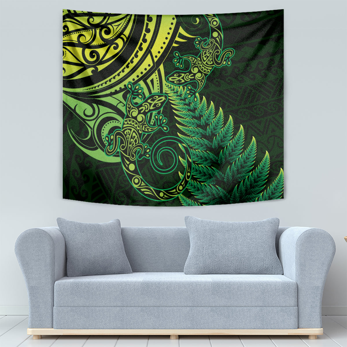 New Zealand Lizard Tapestry Silver Fern Aotearoa Maori Green Version LT14 - Polynesian Pride