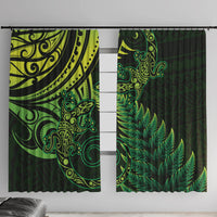 New Zealand Lizard Window Curtain Silver Fern Aotearoa Maori Green Version LT14 With Hooks Green - Polynesian Pride