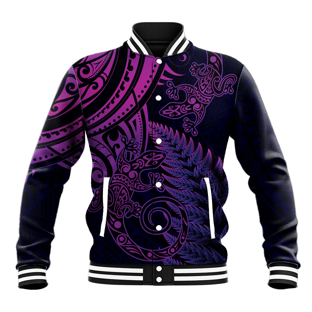 New Zealand Lizard Baseball Jacket Silver Fern Aotearoa Maori Purple Version LT14 Unisex Purple - Polynesian Pride