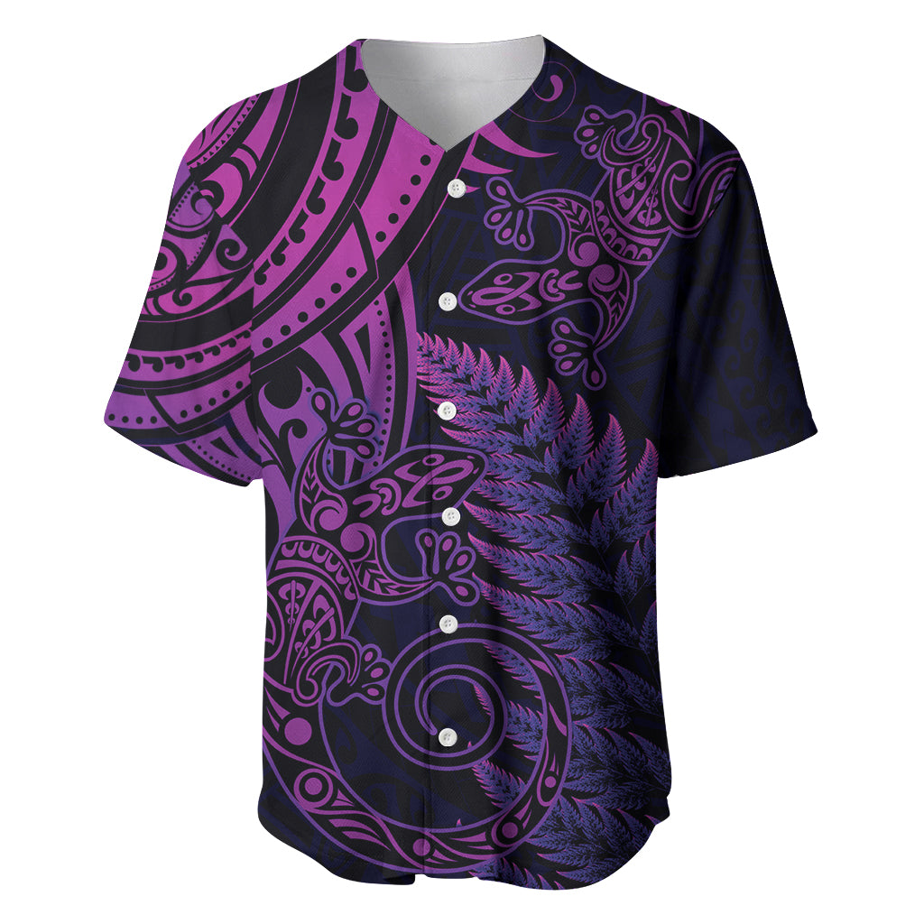 New Zealand Lizard Baseball Jersey Silver Fern Aotearoa Maori Purple Version LT14 Purple - Polynesian Pride