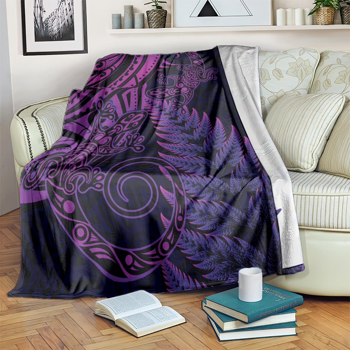 New Zealand Lizard Blanket Silver Fern Aotearoa Maori Purple Version LT14 Purple - Polynesian Pride
