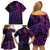 New Zealand Lizard Family Matching Off Shoulder Short Dress and Hawaiian Shirt Silver Fern Aotearoa Maori Purple Version