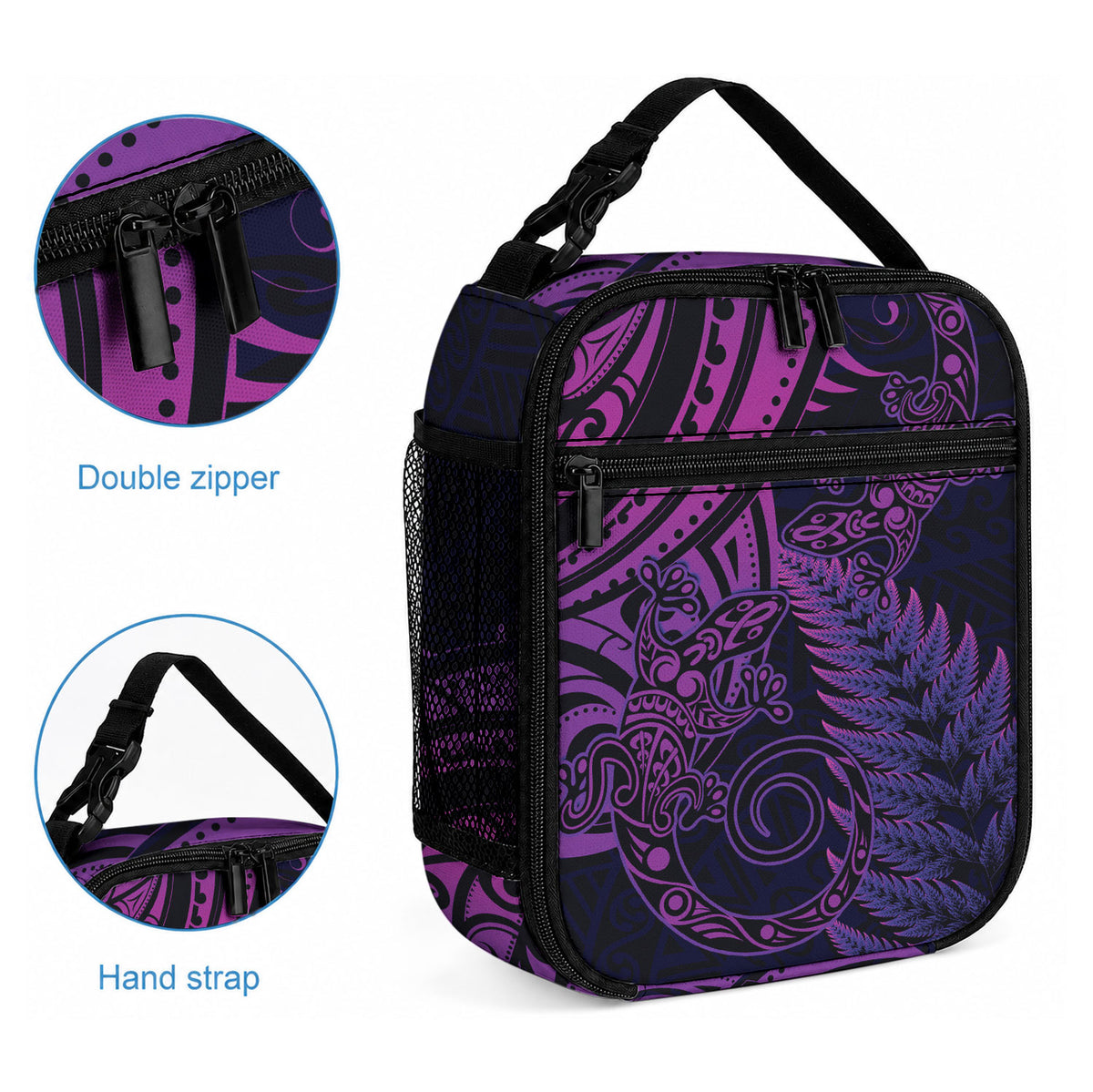 New Zealand Lizard Lunch Bag Silver Fern Aotearoa Maori Purple Version LT14 - Polynesian Pride