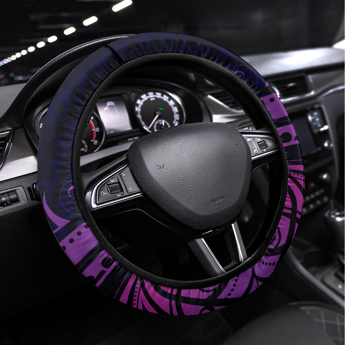 New Zealand Lizard Steering Wheel Cover Silver Fern Aotearoa Maori Purple Version LT14 Universal Fit Purple - Polynesian Pride