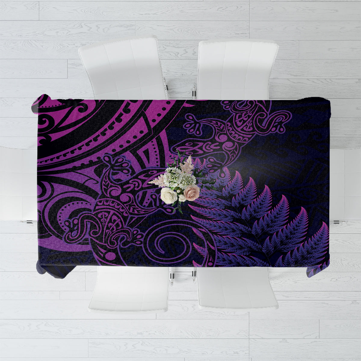 New Zealand Lizard Tablecloth Silver Fern Aotearoa Maori Purple Version LT14 Purple - Polynesian Pride