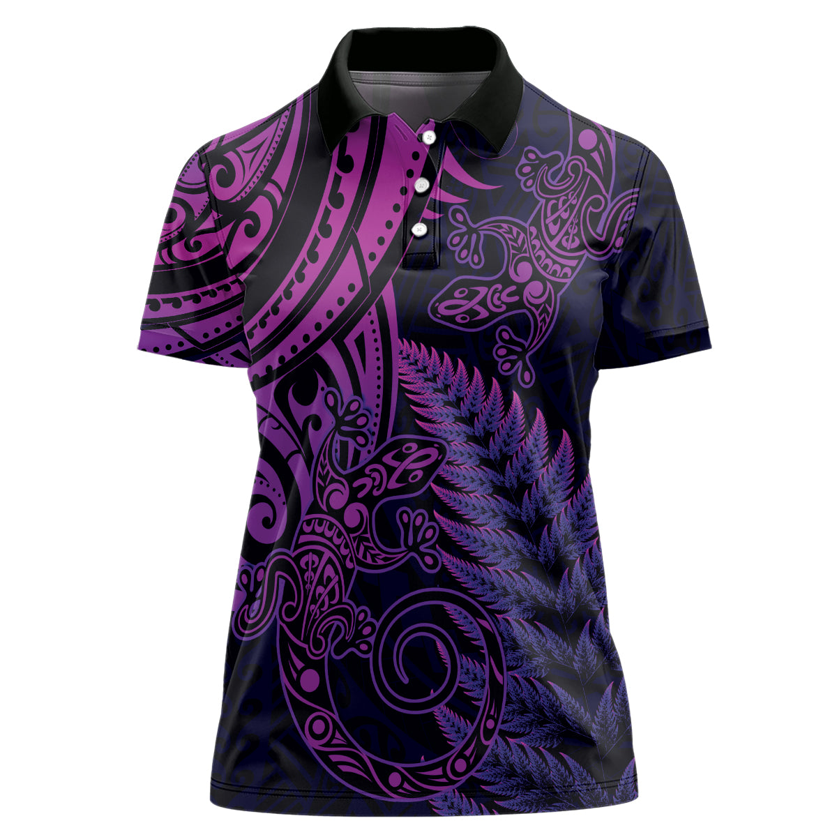 New Zealand Lizard Women Polo Shirt Silver Fern Aotearoa Maori Purple Version LT14 Female Purple - Polynesian Pride