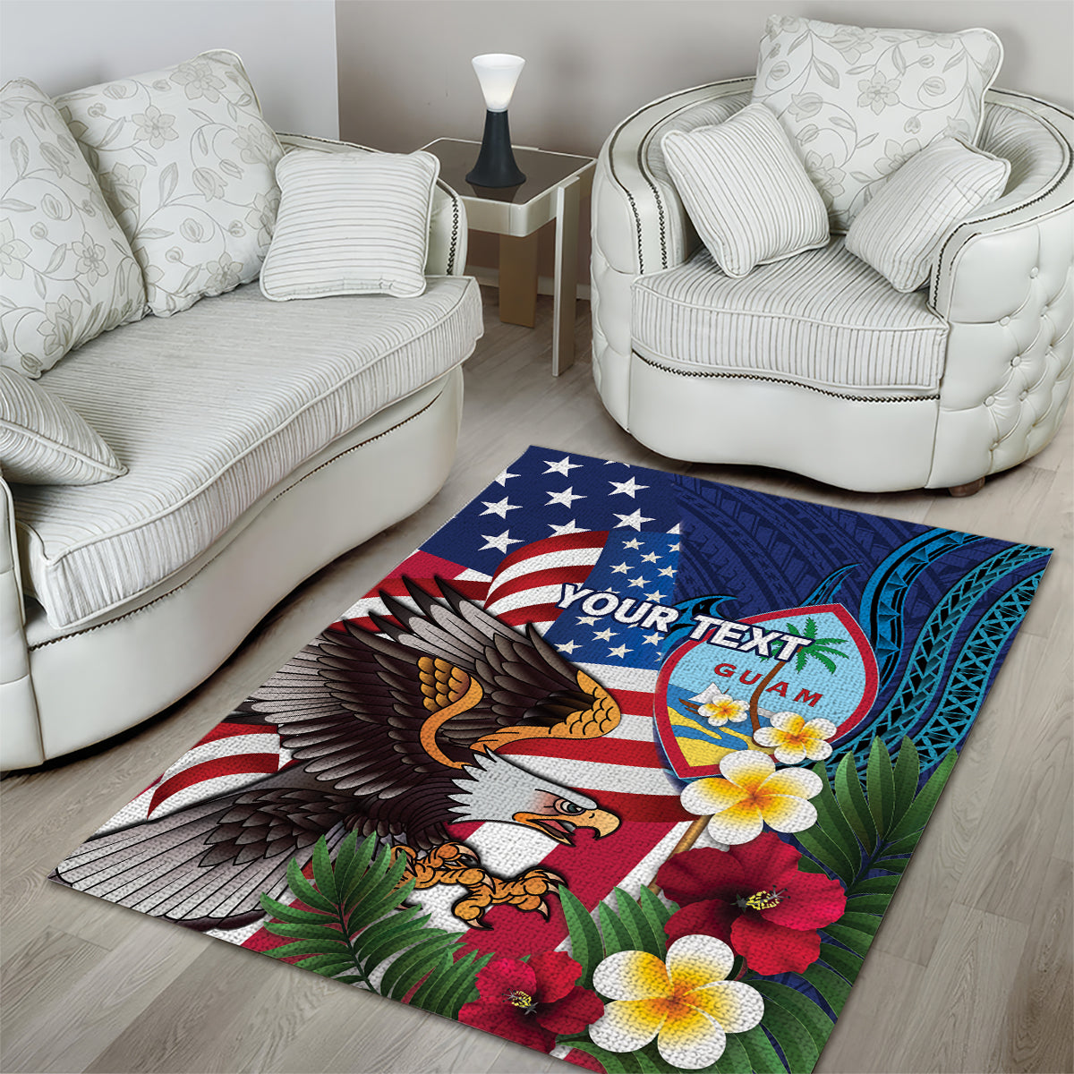 Personalised United States And Guam Area Rug USA Eagle With Guahan Seal Tropical Vibes LT14 - Polynesian Pride