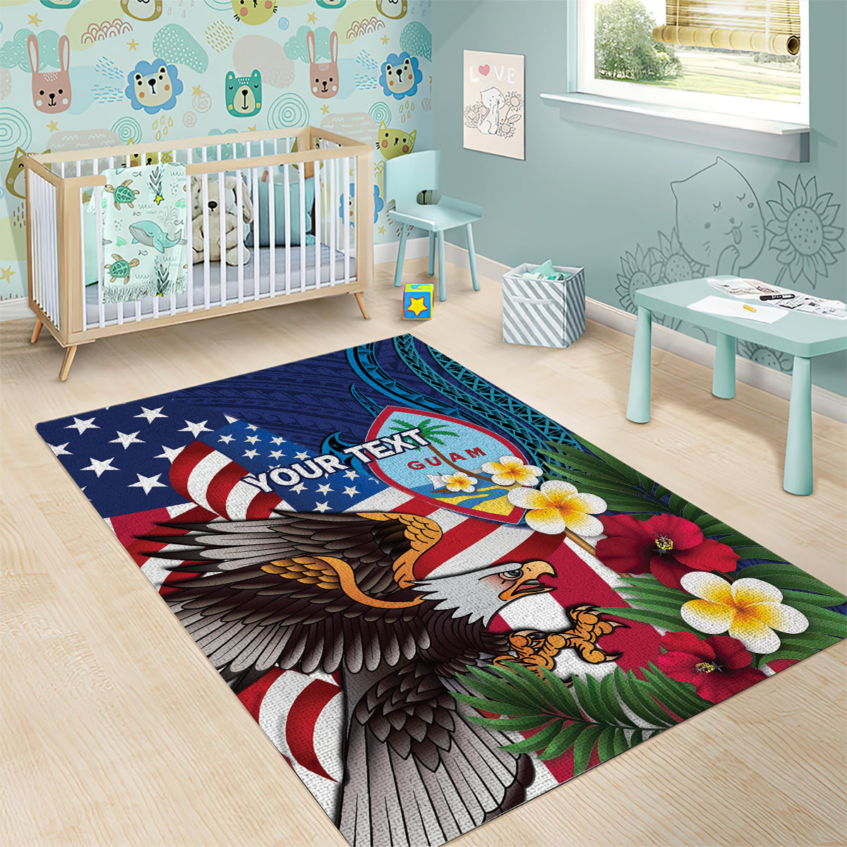 Personalised United States And Guam Area Rug USA Eagle With Guahan Seal Tropical Vibes LT14 - Polynesian Pride